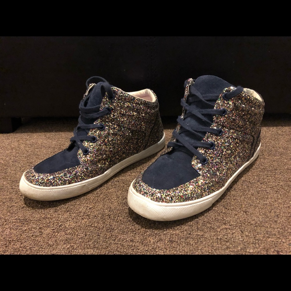 Crewcuts Glitter & Suede Navy sneakers